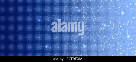 Blue pixel grid glowing particles scattered across digital gradient background. Futuristic cyber pattern for tech UI, data network, AI, technology Stock Vector