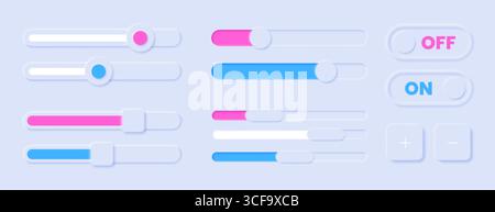 Scroll bars, button icons or sliders vector set. Web design elements for internet page or website. Scrollbar, menu graphic ui interface scrolls control, brightness controllers or volume slider icons Stock Vector