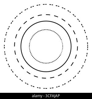 Concentric dashed circles. Black line ornament. Vector round shapes. Abstract geometric pattern. Stock Vector