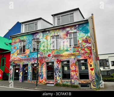 Colorfully painted facade of a building in Reykjavik, Iceland. Stock Photo