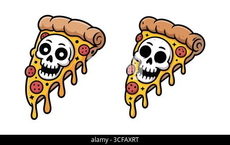 Skull Pizza Slice Cartoon Icon Illustration Stock Vector