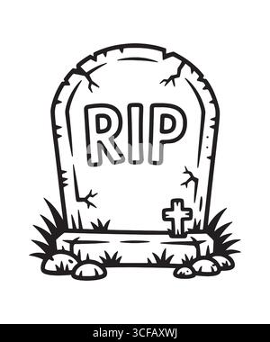 Cartoon RIP Gravestone with Cross and Grass Stock Vector