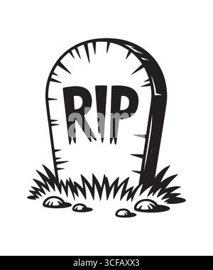 Cartoon RIP Gravestone with Cross and Grass Stock Vector
