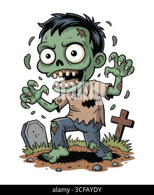 Zombie Rising from the Grave Cartoon with Tattered Clothes Stock Vector