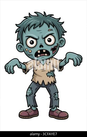 Cartoon Zombie Character with Tattered Clothes and Angry Expression Stock Vector