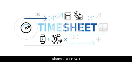 Timesheet timesheet banner illustration for tracking working hours concepts of hourly billing project management and time tracking Stock Vector