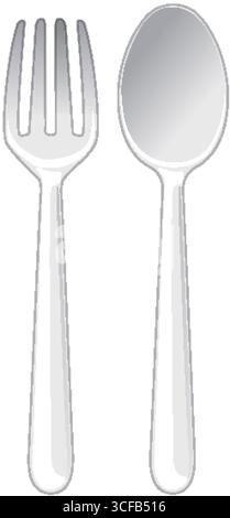 Clean vector illustration of a silver fork and spoon side by side, rendered in a flat, minimal style with subtle gradients and reflections Stock Vector