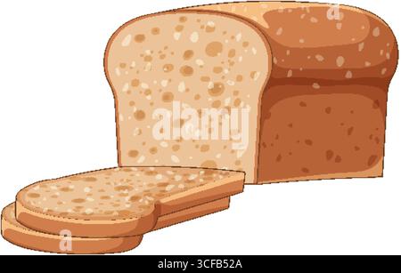 Vector illustration of a whole wheat bread loaf with two slices in front, rendered in flat design with soft shading and neutral tones Stock Vector