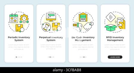 Inventory management systems onboarding mobile app screen Stock Vector