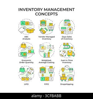 Inventory management multi color concept icons Stock Vector