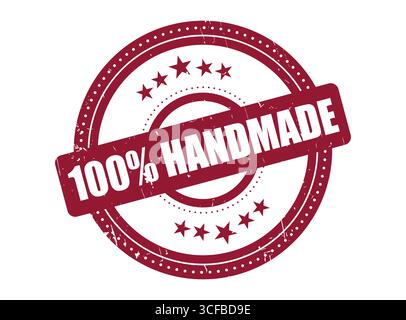 A 100% HANDMADE Rubber Stamp Seal with a Dotted Circle Stock Vector