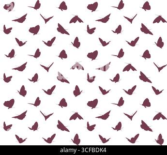 Seamless red background with flying butterflies. Stock Vector