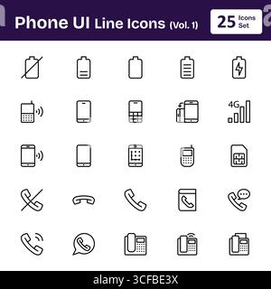 Phone UI Line Icons (Vol. 1) Stock Vector