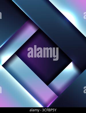 futuristic abstract technology background featuring glowing geometric shapes in deep purple blue and cyan metallic gradients with dynamic depth and mo Stock Vector
