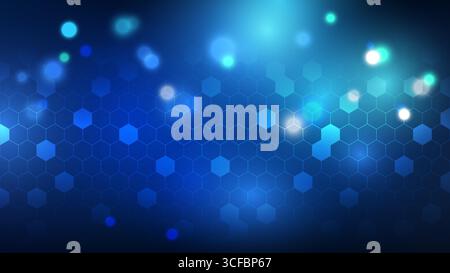 abstract futuristic blue honeycomb background with glowing hexagons and digital bokeh lights designed for technology cyber network innovation science Stock Vector