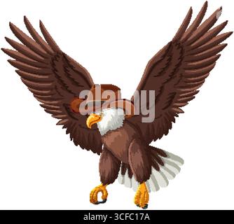 A detailed vector illustration of an eagle wearing a cowboy hat, showcasing vibrant colors and dynamic composition Stock Vector