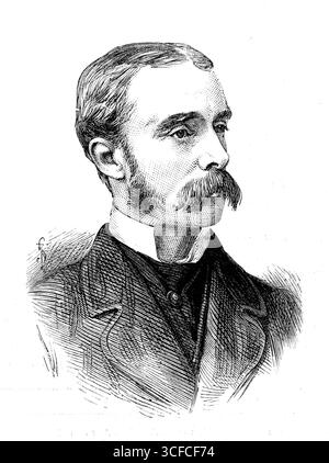 Major W. H. Hingeston, 58th Regiment, killed at the attack of Laing's Nek, January 28, 1881. Engraving from a photograph by Jabez Hughes. 'The late Major William Henry Hingeston was one of the officers killed on the 28th January, in the unsuccessful attack on the position of the Boers at Laing's Neck [in the Transvaal]. He was the only surviving son of the late Mr. John Hingeston...and of Caroline, his wife... Major Hingeston was born on April 8, 1838, and entered the Army as an Ensign in the 58th Foot in the year 1855. Before he was twenty-two years of age he obtained his company in the same Stock Photo