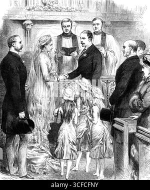 Marriage of Baroness Burdett-Coutts and Mr. W. Ashmead-Bartlett, on Saturday last, 1881. 'The Baroness Burdett-Coutts, so long and so well known as the munificent benefactress of the poorer classes in London, and as the liberal patroness of many charitable and benevolent institutions and missions for different objects of religious and philanthropic zeal, married Mr. William Lehmann Ashmead- Bartlett on Saturday last. The wedding ceremony took place at Christ Church, Down-street, Piccadilly, which is the nearest to her Ladyship's [London] town-house. The bridegroom, accompanied by Mr. Lacaita, Stock Photo