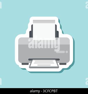 Printer sticker icon in flat style. Office machine vector illustration on isolated background. Printout sign business concept. Stock Vector
