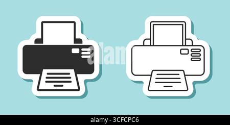 Printer sticker icon in flat style. Office machine vector illustration on isolated background. Printout sign business concept. Stock Vector