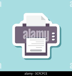 Printer sticker icon in flat style. Office machine vector illustration on isolated background. Printout sign business concept. Stock Vector