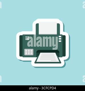 Printer sticker icon in flat style. Office machine vector illustration on isolated background. Printout sign business concept. Stock Vector