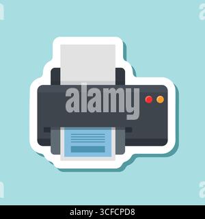 Printer sticker icon in flat style. Office machine vector illustration on isolated background. Printout sign business concept. Stock Vector