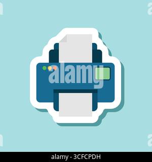 Printer sticker icon in flat style. Office machine vector illustration on isolated background. Printout sign business concept. Stock Vector