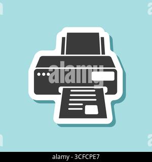 Printer sticker icon in flat style. Office machine vector illustration on isolated background. Printout sign business concept. Stock Vector