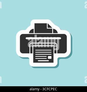 Printer sticker icon in flat style. Office machine vector illustration on isolated background. Printout sign business concept. Stock Vector