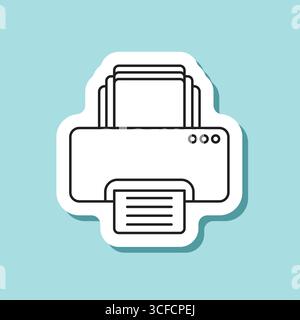 Printer sticker icon in flat linear style. Office machine vector illustration on isolated background. Printout sign business concept. Stock Vector