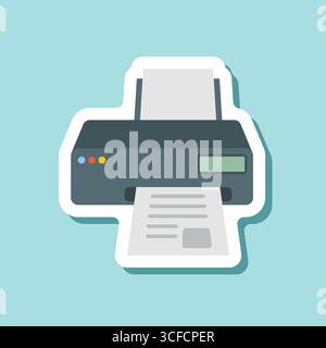Printer sticker icon in flat style. Office machine vector illustration on isolated background. Printout sign business concept. Stock Vector