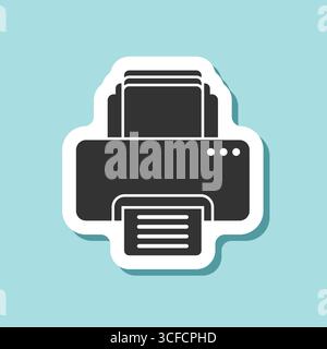 Printer sticker icon in flat style. Office machine vector illustration on isolated background. Printout sign business concept. Stock Vector