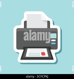 Printer sticker icon in flat style. Office machine vector illustration on isolated background. Printout sign business concept. Stock Vector