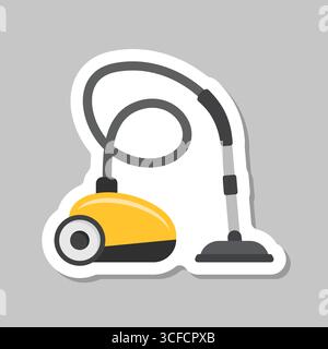 Vacuum cleaner sticker icon in flat style. Equipment for house cleaning vector illustration on isolated background. Clean machine sign business concep Stock Vector