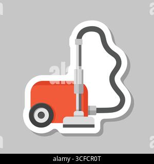 Vacuum cleaner sticker icon in flat style. Equipment for house cleaning vector illustration on isolated background. Clean machine sign business concep Stock Vector