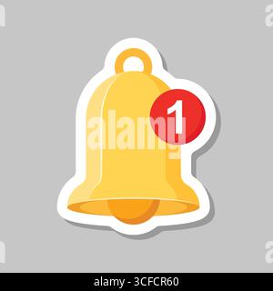 Notification bell sticker icon in flat style. Incoming inbox message vector illustration on isolated background. Ringing bell sign business concept. Stock Vector