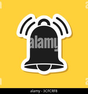 Notification bell sticker icon in flat style. Incoming inbox message vector illustration on isolated background. Ringing bell sign business concept. Stock Vector