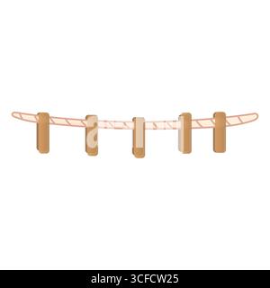 Simple illustration of a rope with wooden clothespins. Great for digital scrapbooking, reminders or cozy designs. Stock Vector