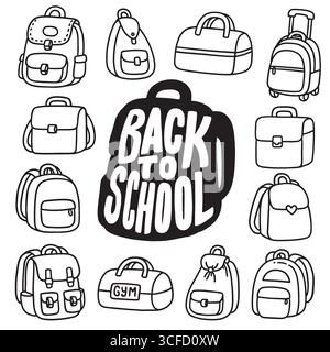 Back to School Backpack icons compilation set.  Vector art simple illustration icon set for web, t-shirt design, other graphic design use Stock Vector