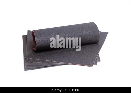 Sheets of black sandpapers isolated on a white background Stock Photo