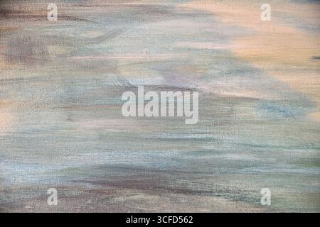 Detail of dirty canvas texture with oil scratches in blue, gray, and beige tones Stock Photo