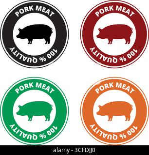 100% quality pork meat seal isolated on a white background Stock Vector