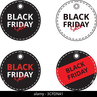 Black, red and white black friday round labels on a white background Stock Vector