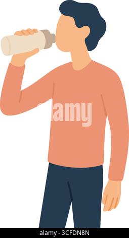 A young man in a warm toned sweater drinks from a water bottle while standing, conveying daily hydration and wellness. Stock Vector