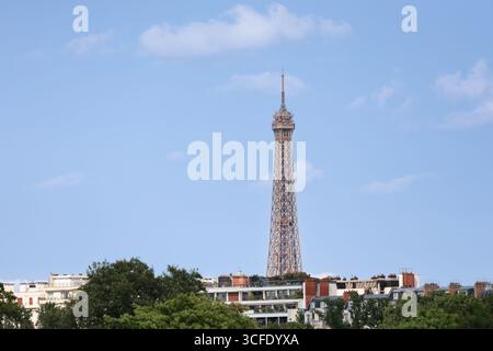 Close up of the top section of the Eiffel Tower in Paris, France,Europe. Stock Photo