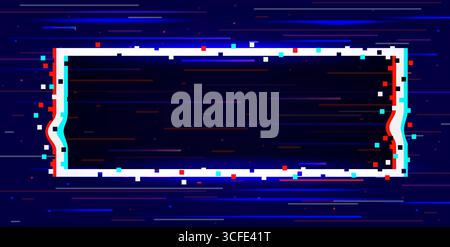 Blue background with glitch effect with frame. Technological error. Cyber dynamic distortion. Abstract rectangular shape. Visual noise screen. Cyber Stock Vector