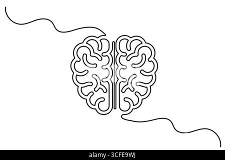Human brain continuous one line drawing and minimalist style isolate ...