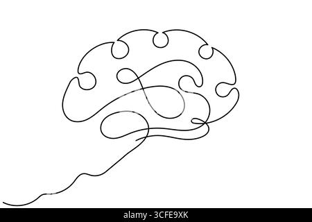 Continuous one line drawing of human brain organ, Brain for psychology, idea and intelligence concept in One line draw illustration. Stock Vector