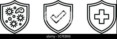 Powerful shields protecting against germs, bacteria, and health threats while validating safety and medical protection online now Stock Vector